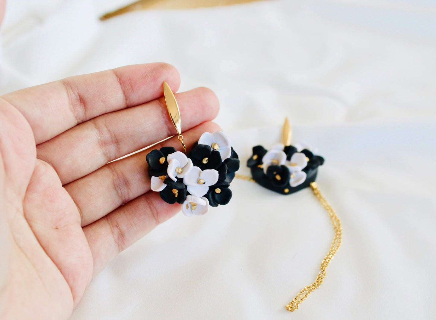 CRUELLA ~ inspired floral puffy heart earrings
