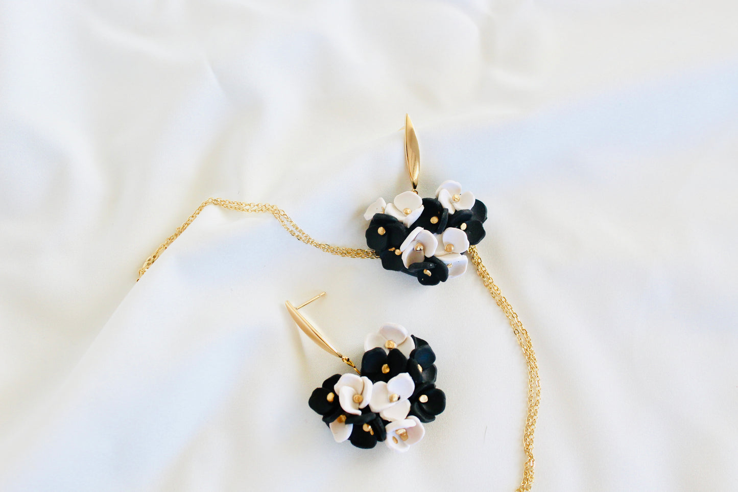 CRUELLA ~ inspired floral puffy heart earrings