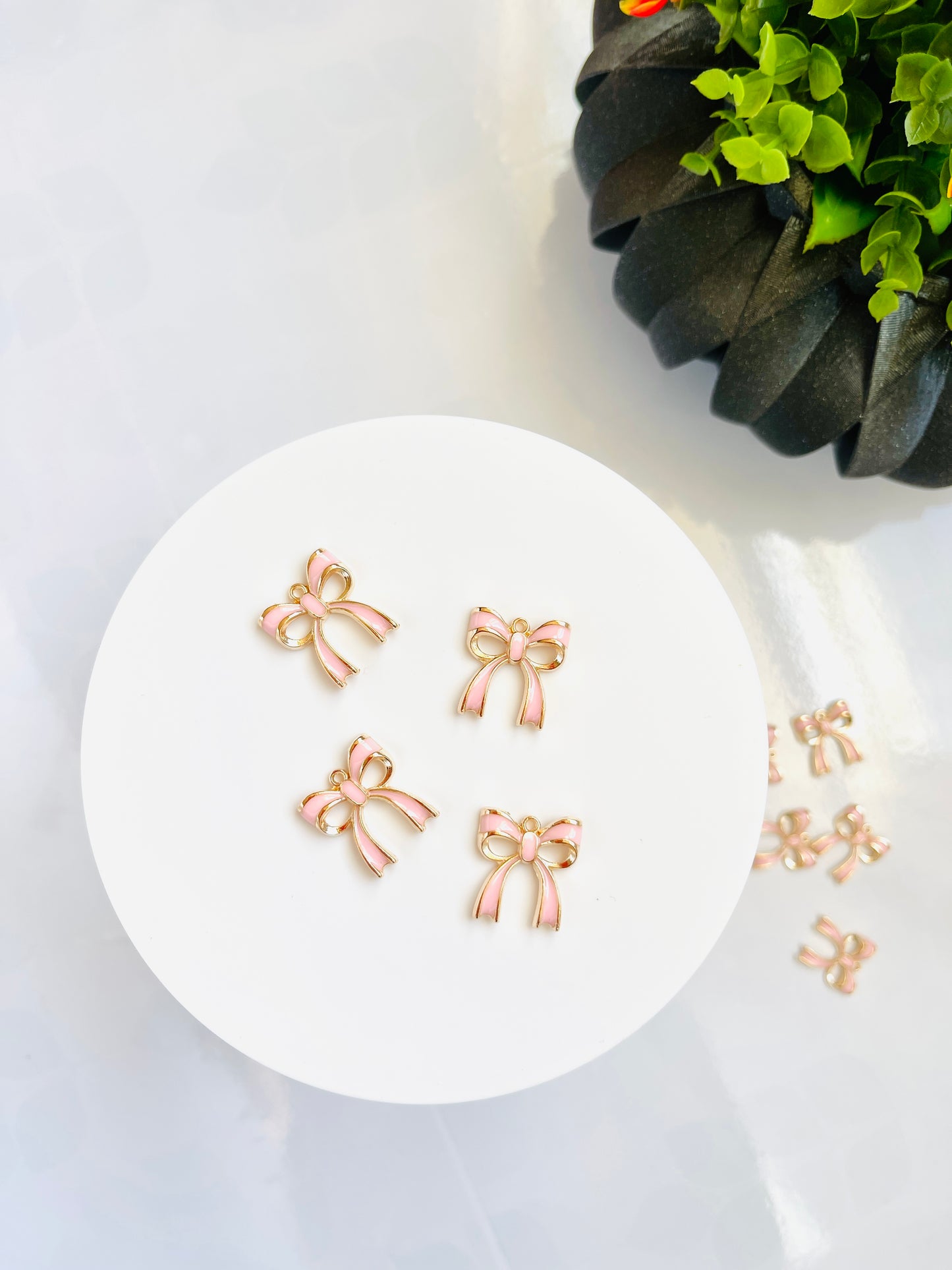 Pink bow charms no1 gold plate alloy charm
