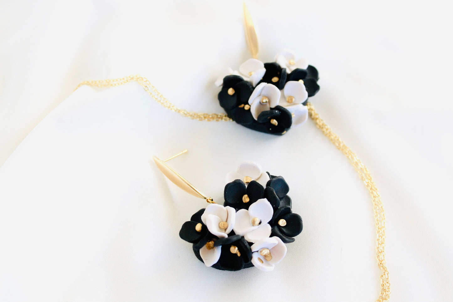 CRUELLA ~ inspired floral puffy heart earrings