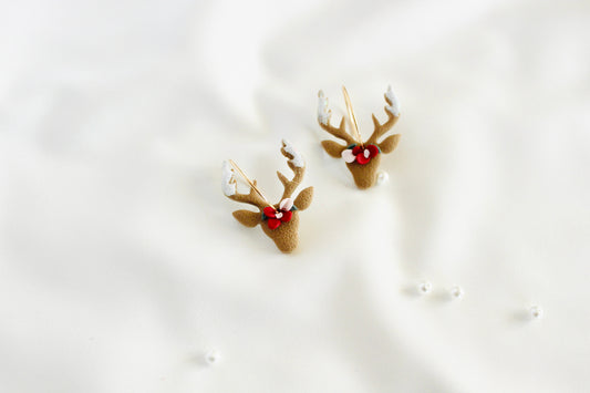 reindeer hoop floral earrings