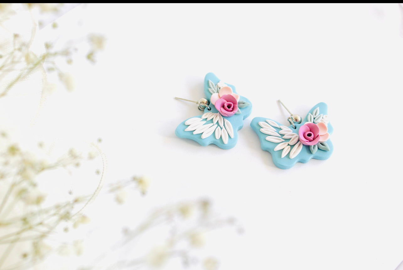 Floral butterfly clay earring | spring butterfly flower clay earrings | Butterfly Earrings | flower Clay Earring | polymer clay earring