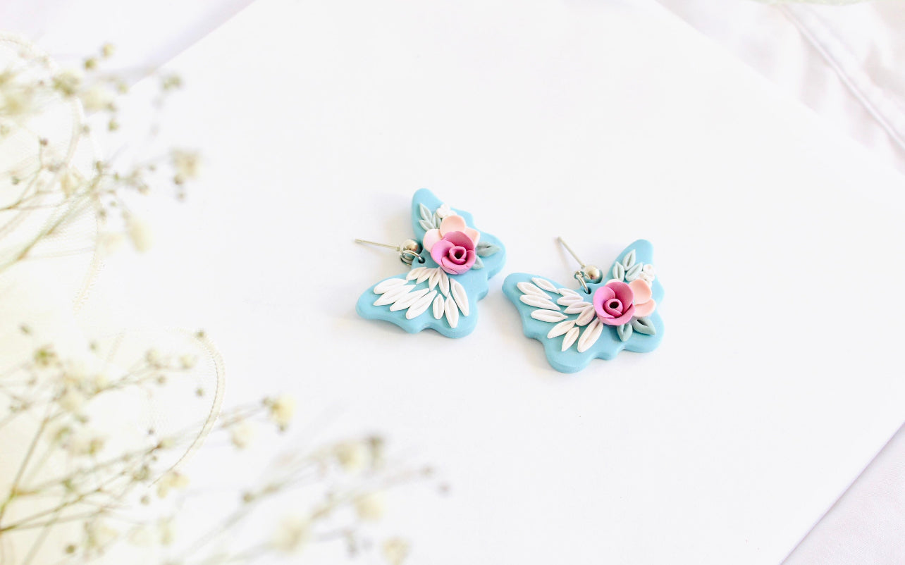 Floral butterfly clay earring | spring butterfly flower clay earrings | Butterfly Earrings | flower Clay Earring | polymer clay earring