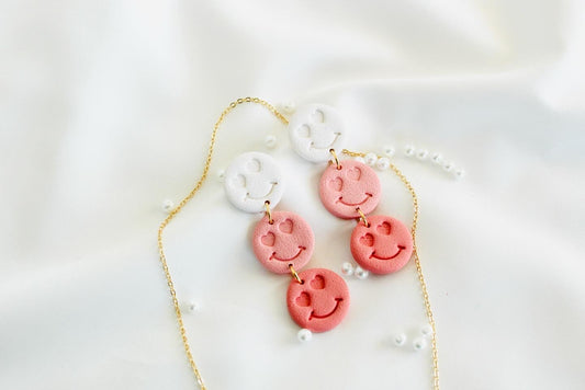 valentine smiley face dangle | valentine clay earrings