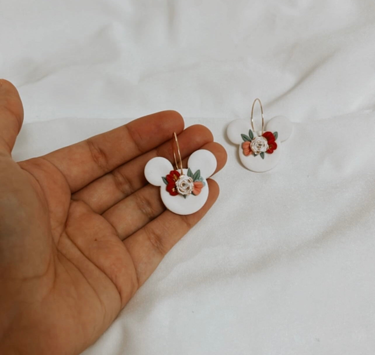 Mouse hoop earrings | Floral spring mouse earrings