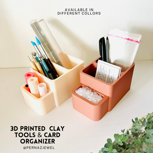 3D printed clay tools and card organizer