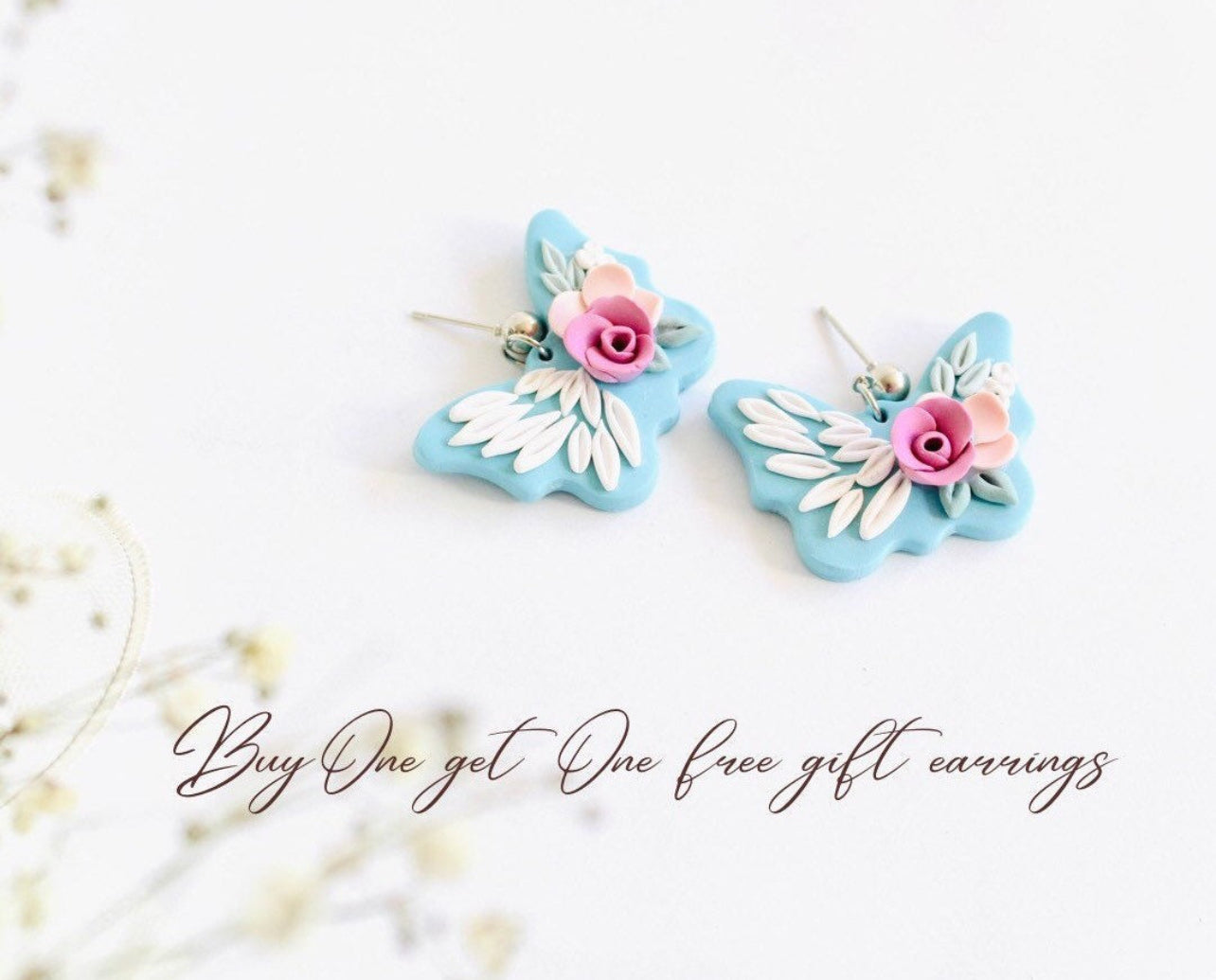 Floral butterfly clay earring | spring butterfly flower clay earrings | Butterfly Earrings | flower Clay Earring | polymer clay earring