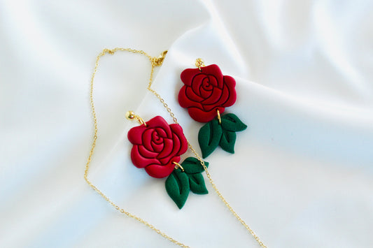 Rose dangle ~ beauty and the beast inspired valentine earrings