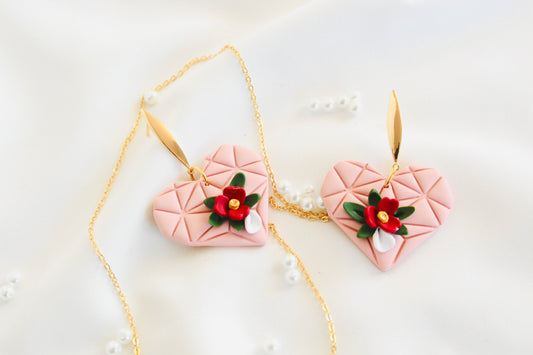 pink heart earrings | valentine heart floral earrings