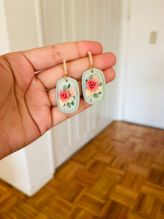 Pastel floral pearl hoop earrings