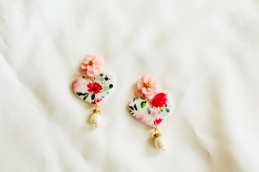 Pink wild floral heart dangles