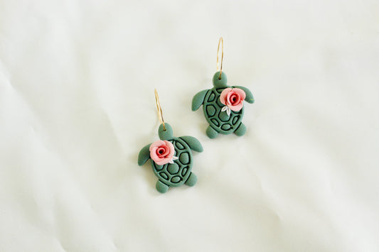 Sea Turtle clay hoop earrings