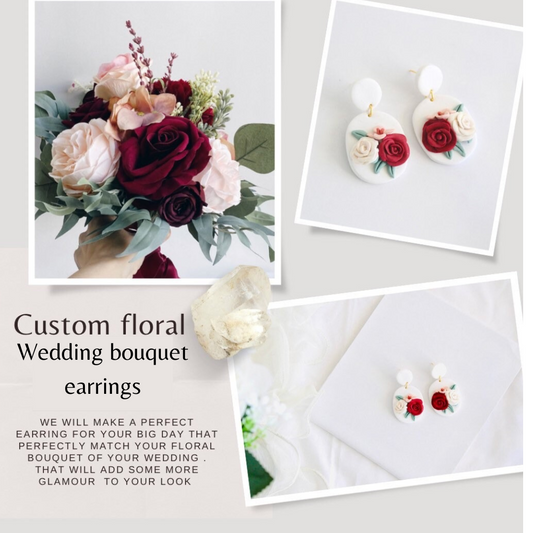 Wedding bouquet custom order Floral bouquet clay earrings