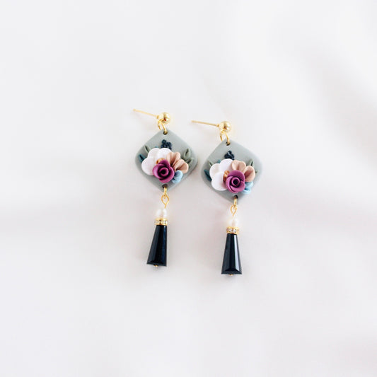 Sleeping beauty Briar Rose dress inspired polymer clay earrings | sage floral clay earring | floral beads Clay Earring | Disney clay earring