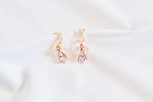 Bridal earrings | gold charm hoop Earrings, Minimalist Gold plated hoop earrings - gold plated Cz dangle | wedding earrings