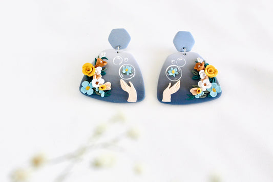 CLAY EARRINGS | Cinderella clay earrings | floral earrings | handmade jewelry | statement earrings clay earrings | Disney earrings