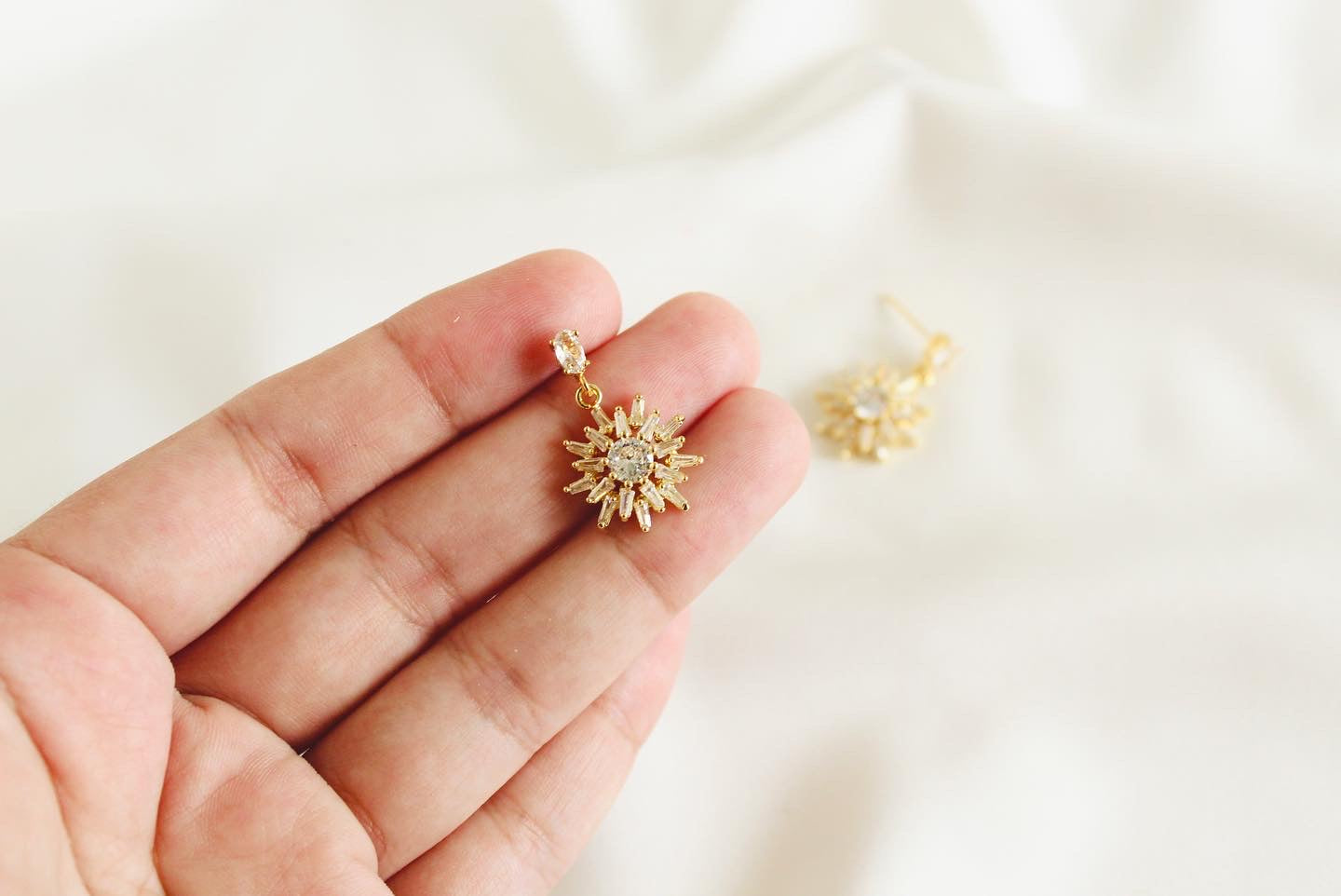 Audrey ~ sun Cz gold plated earrings
