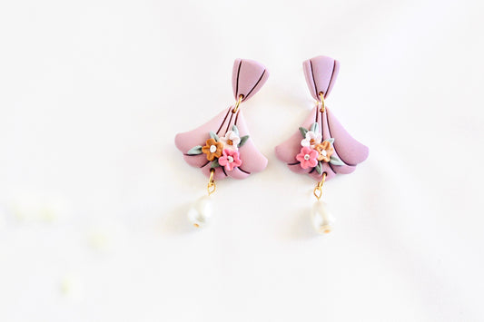 Boho earrings, Snow White inspired earrings , bridal clay earring