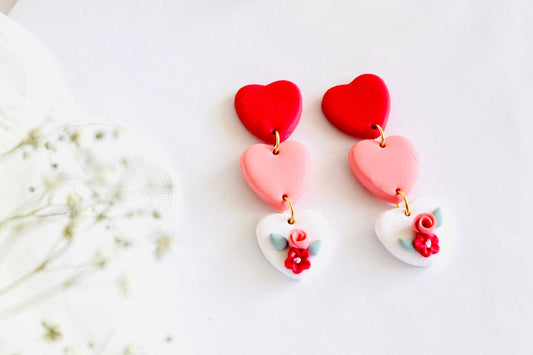 Red Valentines heart earrings , valentines love Dangles