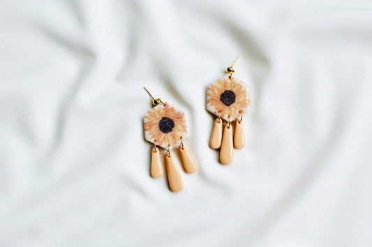 sunflower texture dangle spring earrings