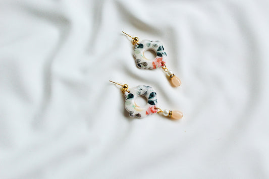 floral texture pearl earring spring earrings