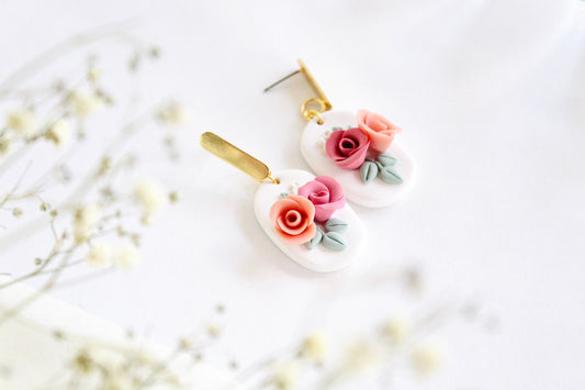 Bella~ Floral bouquet clay earrings| floral bouquet polymer clay Earrings | bridal shower earring gift | boho earrings | flower earrings