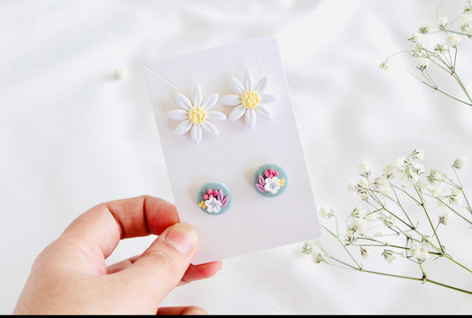 DAISY STUDS pack | polymer clay studs | daisy clay studs | flower studs for her | mother's day gift | teacher appreciation gift earrings