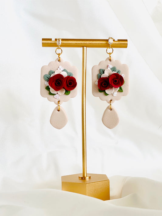 Boho floral clay earrings | Boho clay Earring | Disney clay earring | Beauty and the beast inspired polymer clay earrings |wedding earrings